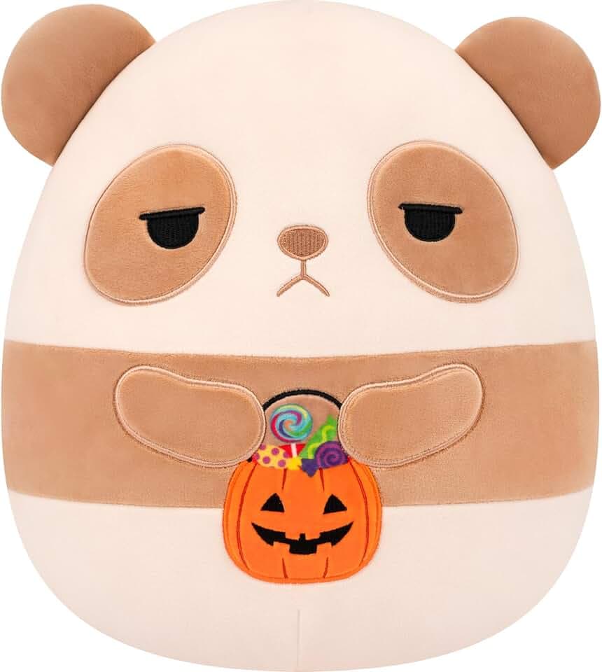 Squishmallows Original 12in Guerra the Brown Panda Holding Candy Pail – Official Jazwares Halloween Plush (Medium-Sized)