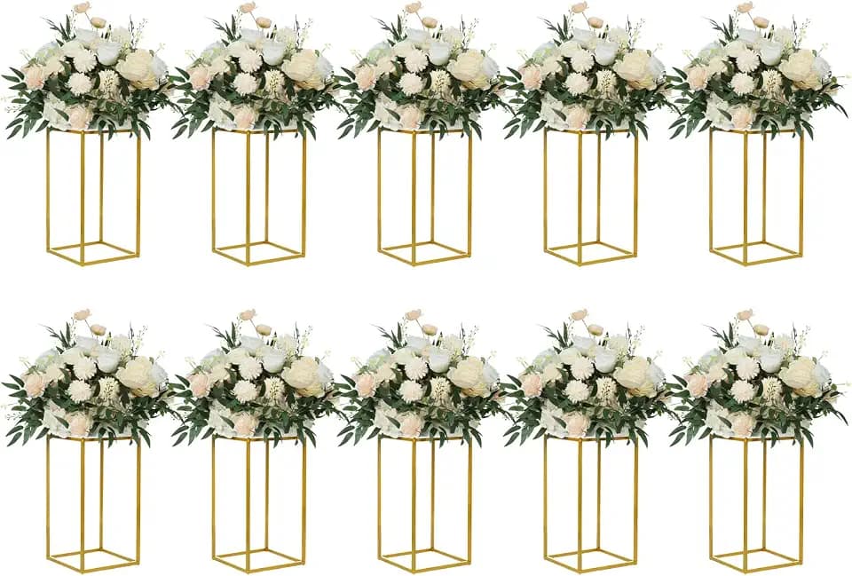 YALLOVE 10-Pack 15.75-Inch Gold Metal Geometric Flower Stands