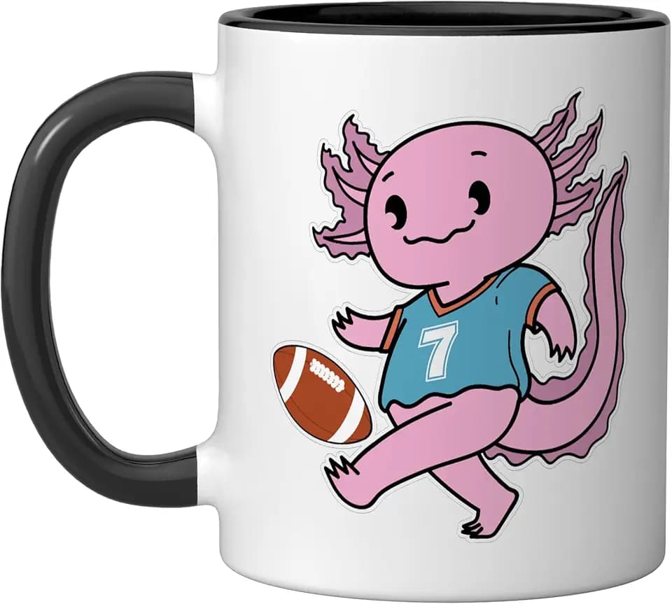 Axolotl plays American Football Ceramic Mug, Black/White, 11oz