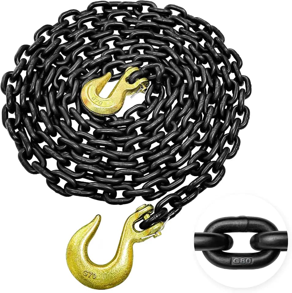 YATOINTO Grade 80 Log Chain 5/16'' X 14 Feet with Grab and Slip Hooks | Trailer Safety Chain WLL 4,900 lbs for Pulling & Towing