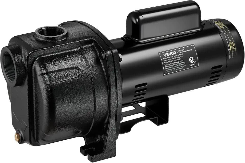 VEVOR 2 HP Shallow Well Jet Pump, 230 Volt, 5200 GPH Cast Iron Well Jet Pump, with 112 ft Max Head Lift, Check Valve, Thermal Protection, for Garden Irrigation Lawn Sprinkler System