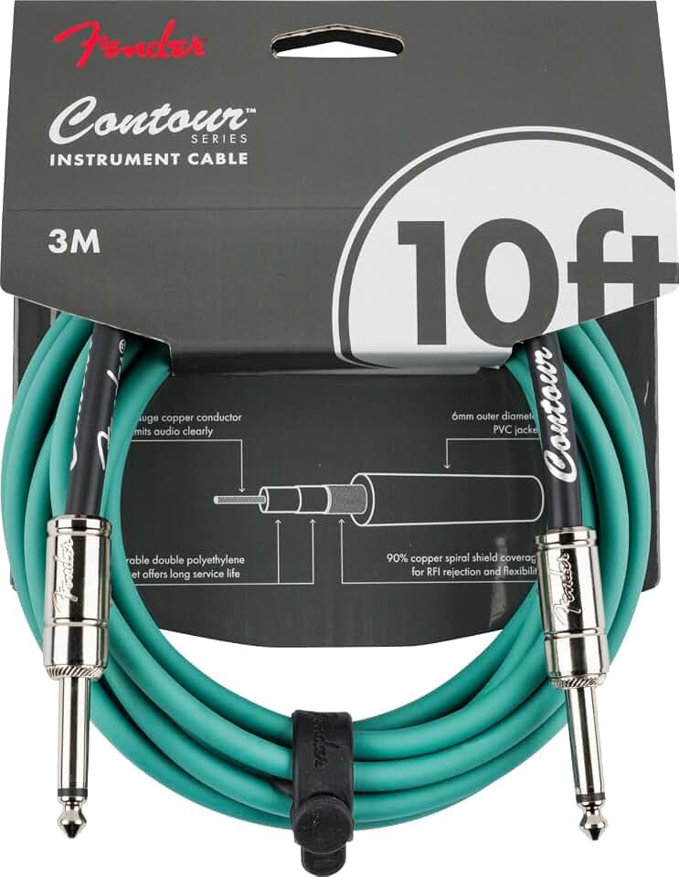 Fender Contour Instrument Cable, Guitar Cable, Guitar Accessories, Straight/Straight, Sherwood Green, 10 ft