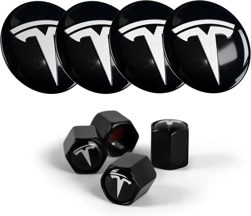 4 PCS Wheel Center Hub Cap Sticker with 4 Car Valve Stem Caps for Model 3 & Model Y, 2.2 in Wheel Rim Cover Hubcaps with Logo Emblem fits Tesla, Center Cover Accessories for Tesla