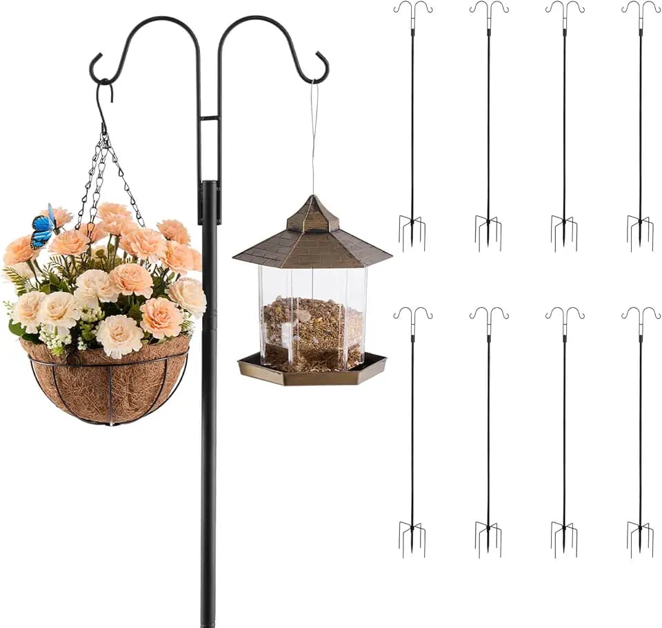 VEVOR Double Shepherds Hooks for Outdoor, 8 Pack 76 Inch Heavy Duty Bird Feeder Pole, 3/4 Inch Thick Garden Hooks for Hanging Hummingbird Feeder, Plant Baskets, Solar Light Lanterns,Wind Chimes