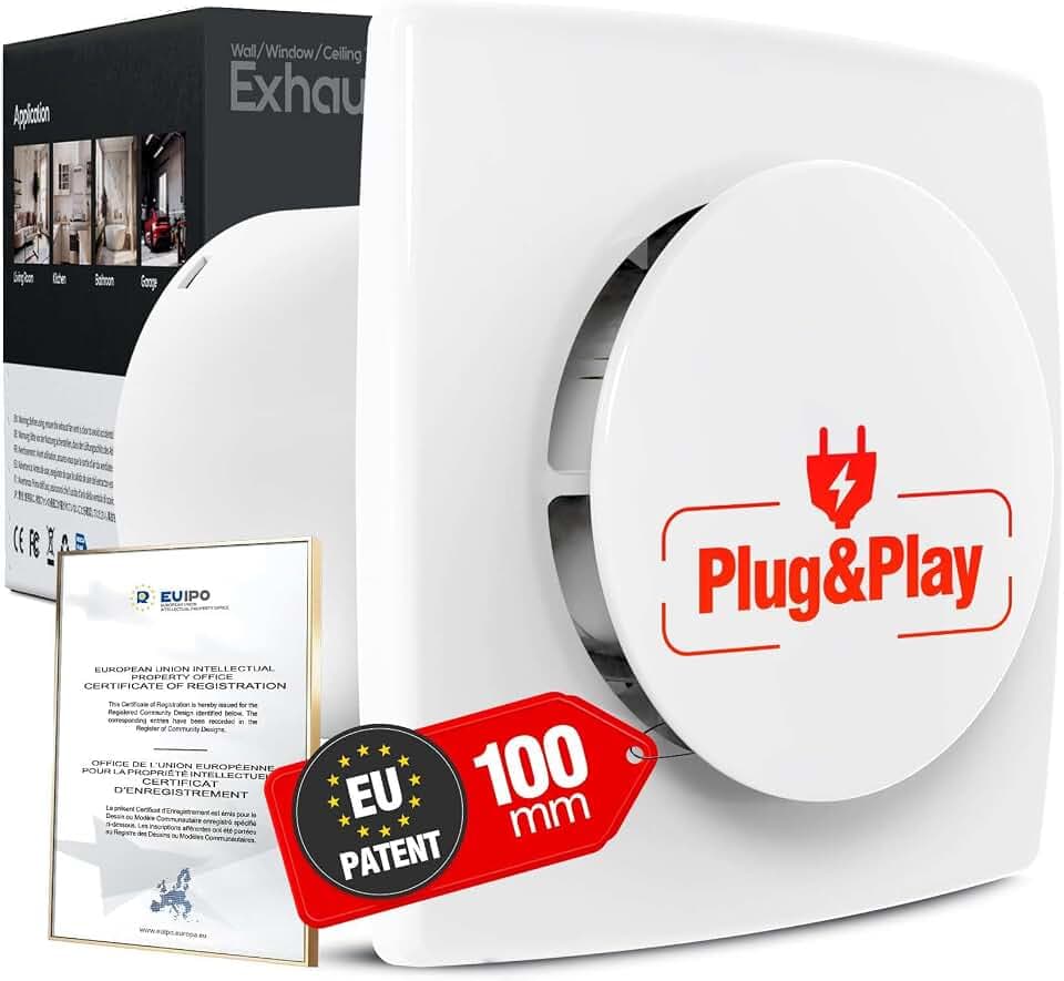 Bathroom fan Aufgerüstet Leiser Badlüfter 100mm - 130m³/h Starker Lüftung Energiesparend WC Lüfter - Badezimmer Lüfter mit IPX4, Idealer Abluftventilator für Bad WC Keller Garage Küche