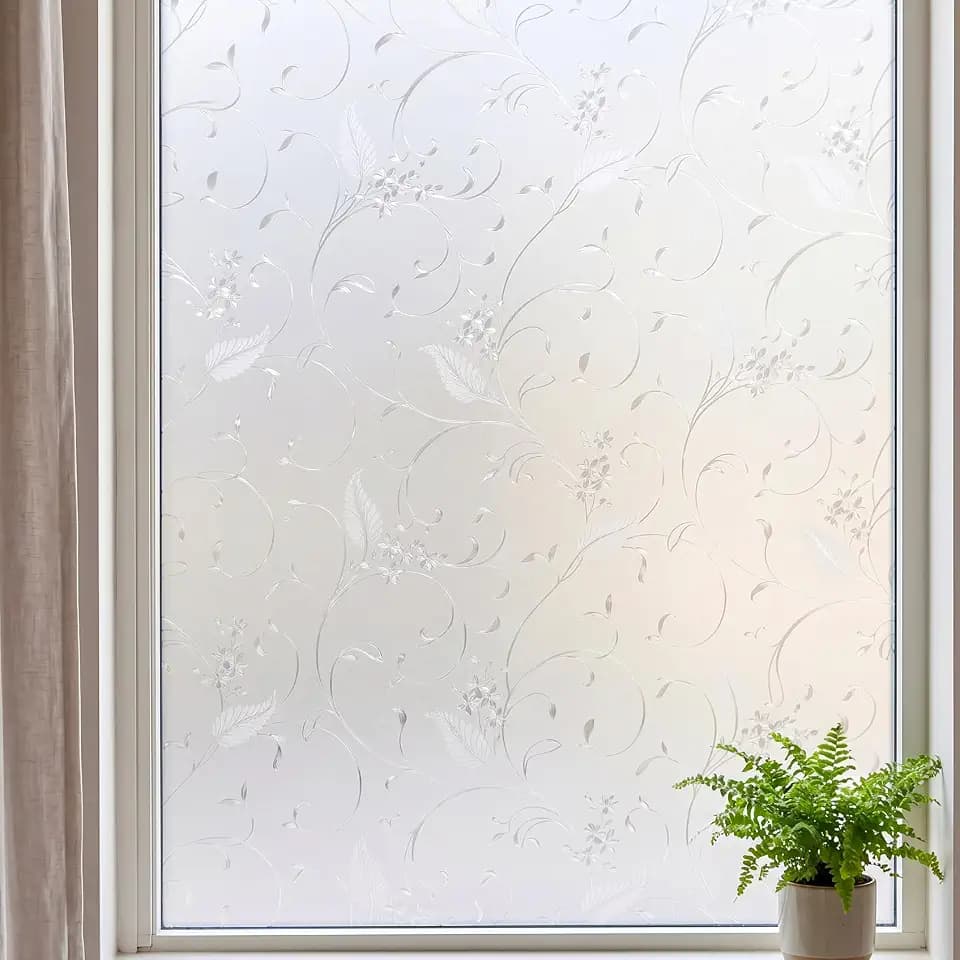Mikomer Privacy Window Film Etched Flowers Static Cling Glass Door Film, Non Adhesive Heat Control Anti UV Window Cling for Office and Home Decoration,35 inches by 78.7 inches