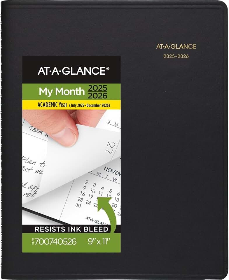 AT-A-GLANCE Planner 2025-2026 Academic, Monthly, 9" x 11", Large, Flexible Cover, Black (7007405)