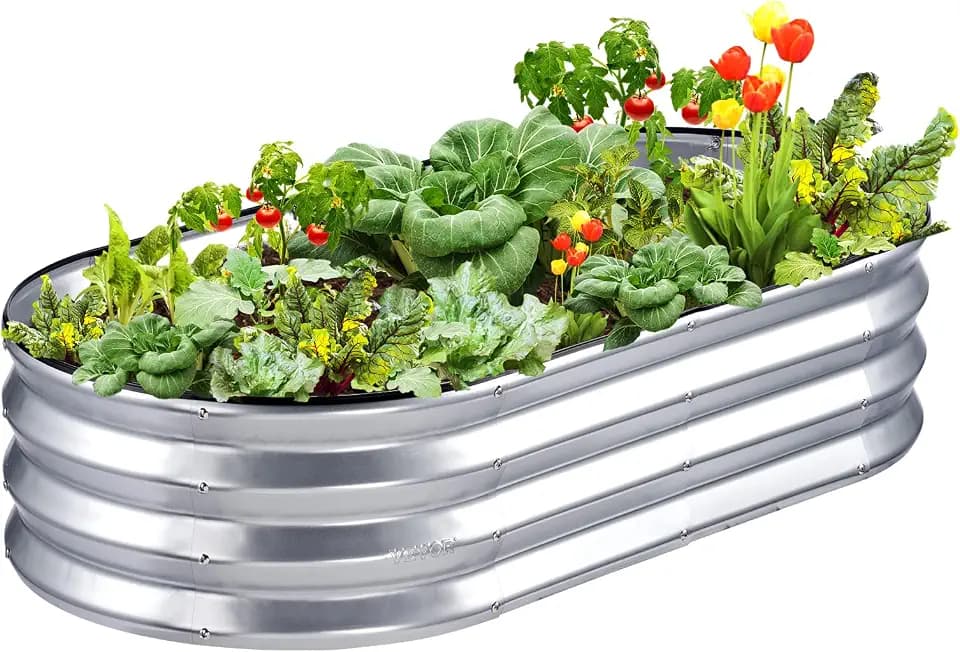 VEVOR Galvanized Raised Garden Bed Kit, 4x2x1 ft Metal Raised Garden Beds Outdoor for Vegetables, Gardening Planter Box with Safe Edging and Bottom Pad for Flowers, Herbs, Silver