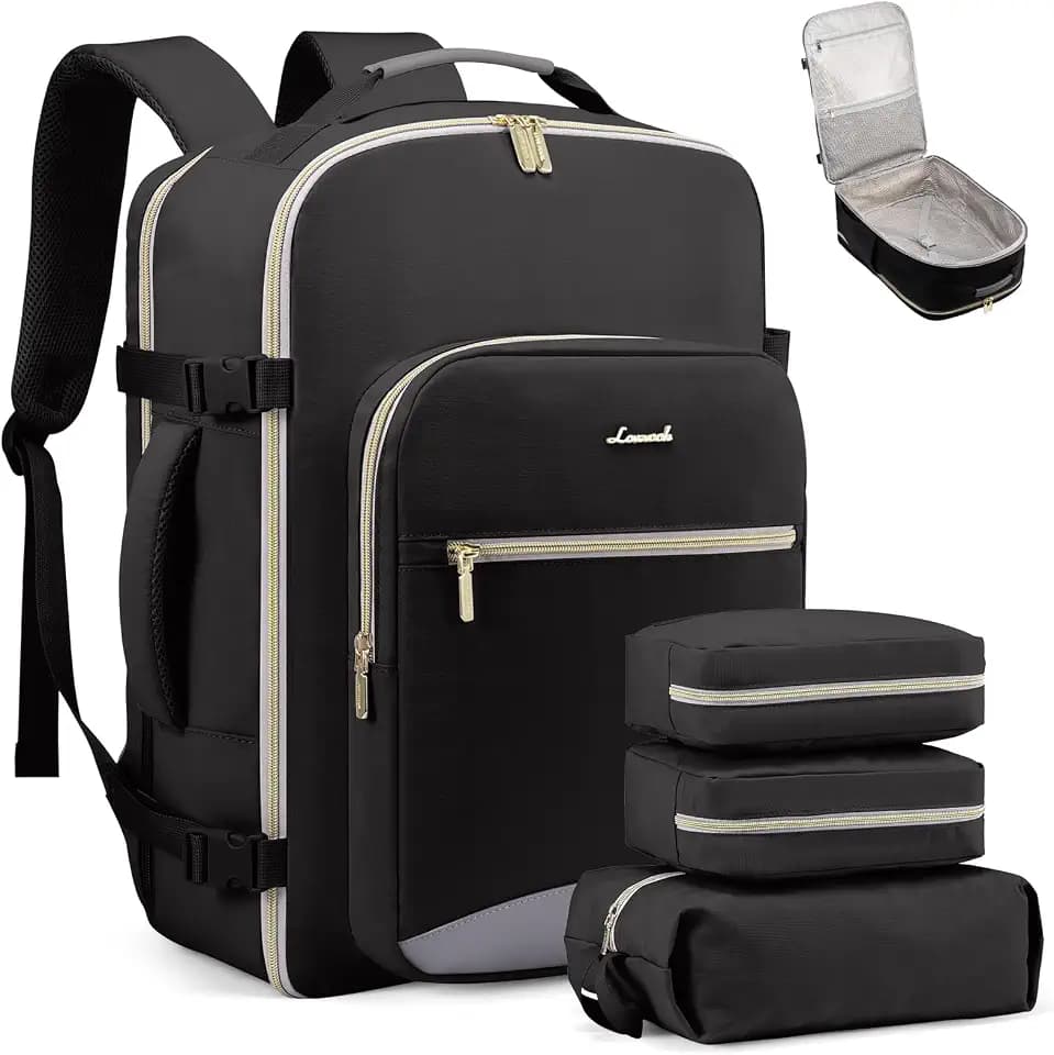 LOVEVOOK 40L Travel Backpack Flight Approved Carry on Backpack,3 Packing Cubes,Waterproof Personal Item Travel Bag,TSA Carry on Luggage Suitcase Travel Essentials,Gifts for Women & Men,fits 17" Laptop