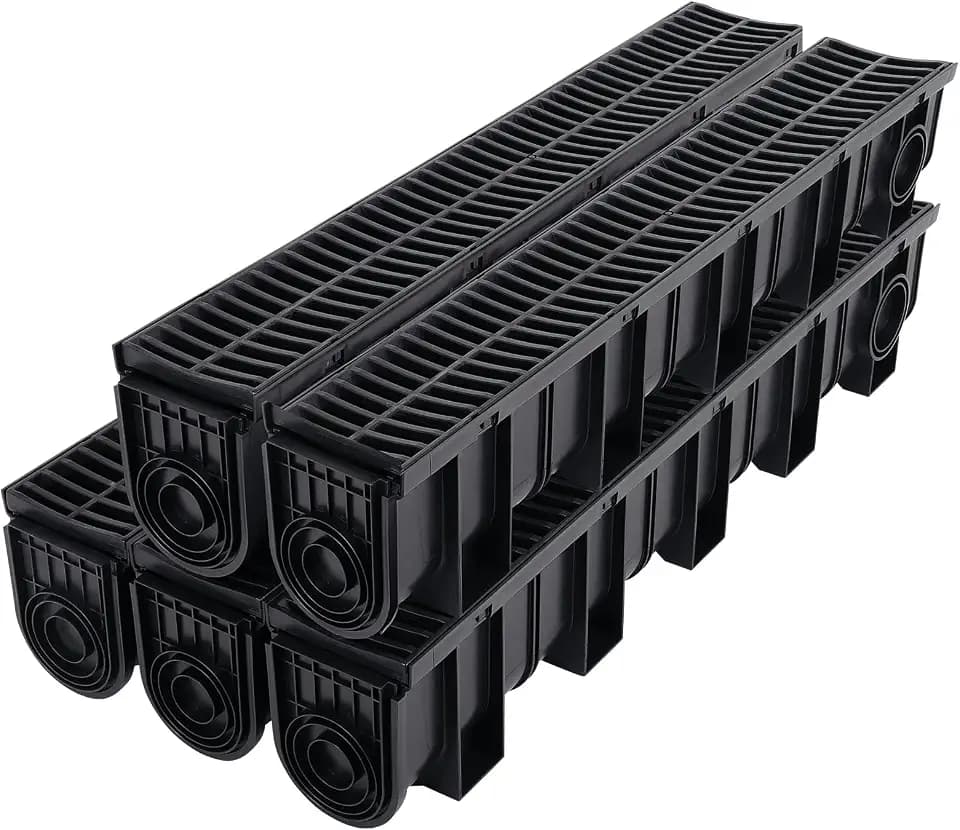 Dollate Trench Drain System 5 Pack of 5.9x7.5 Inch HDPE Drainage Trench with 5x39 Drain Grate Ideal for Garden, Driveway Easy Install & Durable Drainage Channel