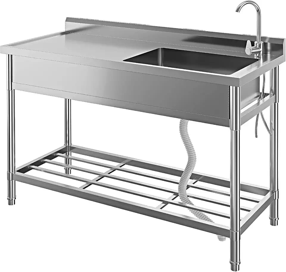 GarveeTech Stainless Steel Utility Sink, 47" Single Bowl Commercial Sink