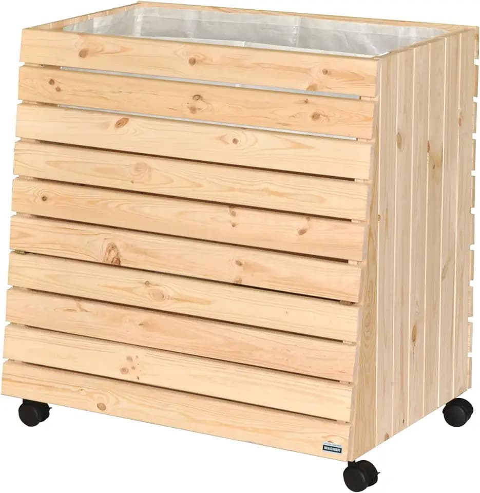 WAGNER GreenFAMILY - Mobiles Hochbeet - GreenBOX - Gr. XL - Nadelholz massiv, FSC®, Natur, 79 x 80 x 53/43 cm, 4 Rollen, 2 Feststeller, Stauraum-Klappe, inkl. Pflanztasche - 25014101
