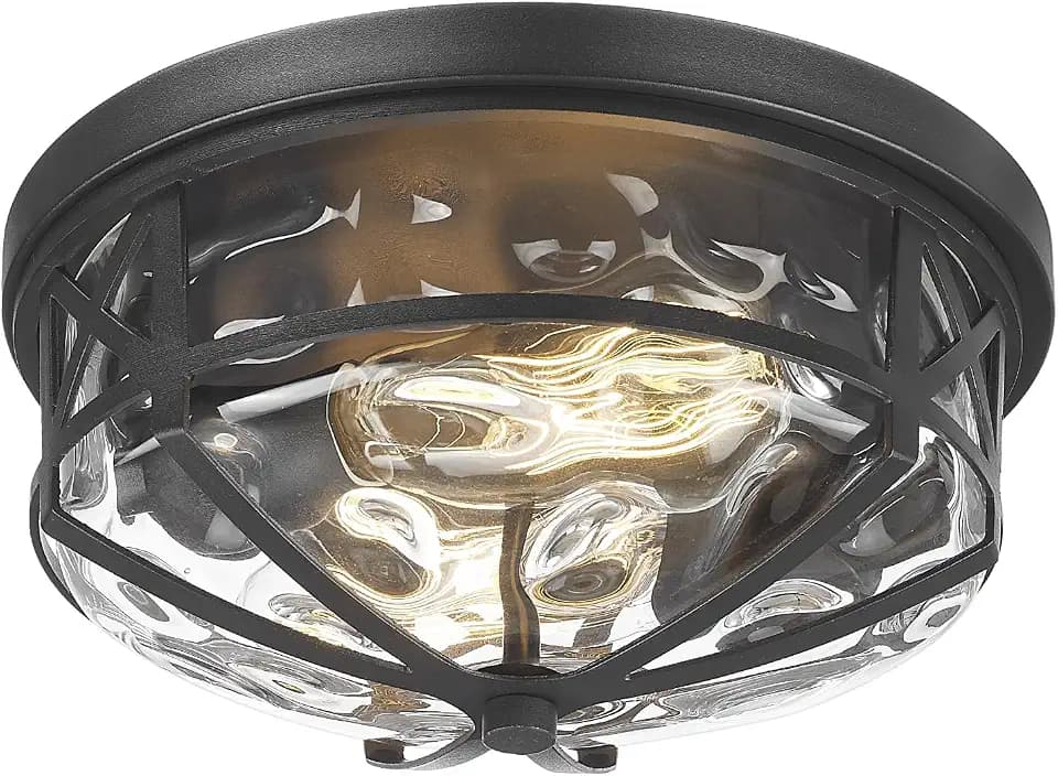 Darkaway Flush Mount Ceiling Light Indoor Outdoor Ceiling Light Fixtures with Water Ripple Glass Shade,Modern Ceiling Fxiture for Laundry Kitchen Bedroom Bathroom Porch Living Room
