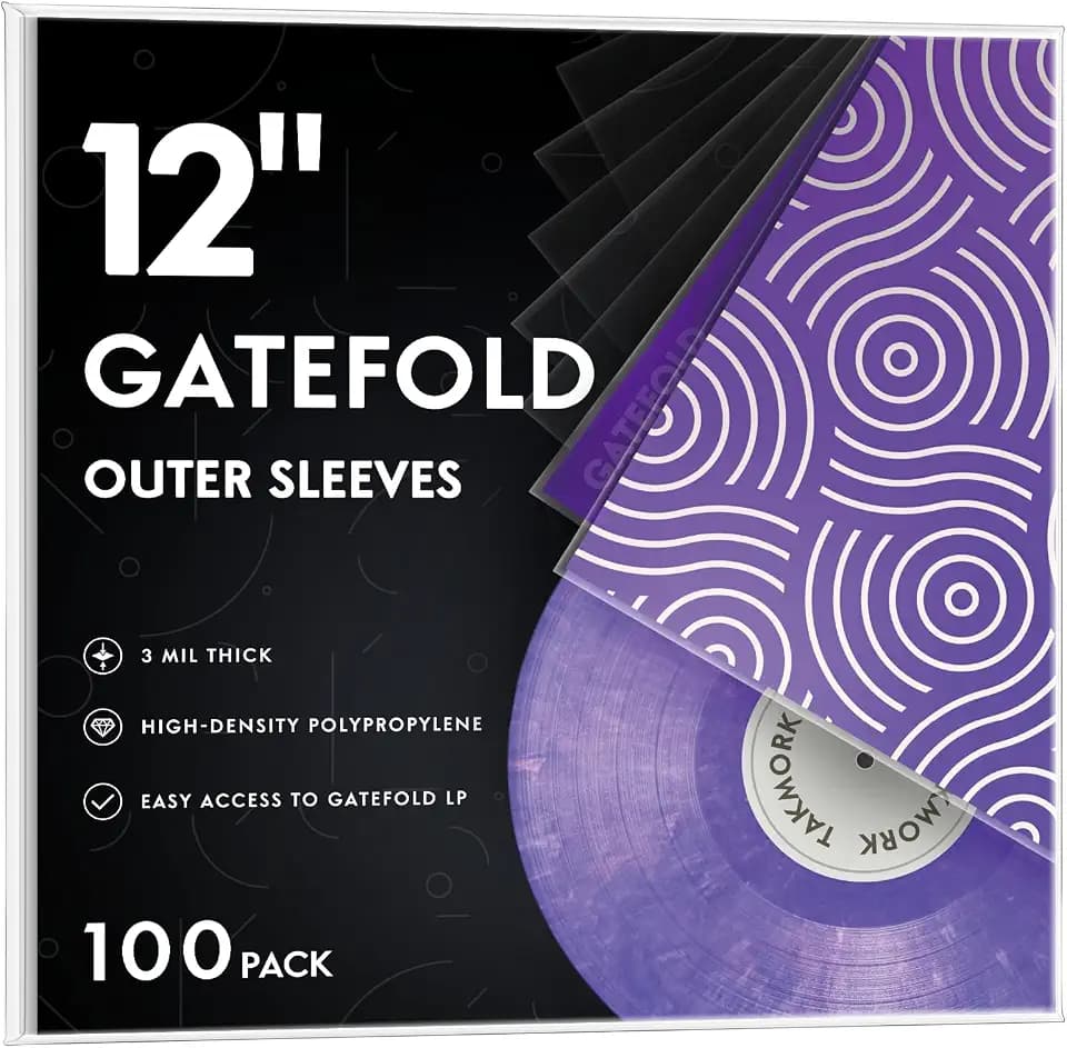 TAKMORK Gatefold Vinyl Outer Sleeves for 12" Records, 3 Mil Clear, 100pcs