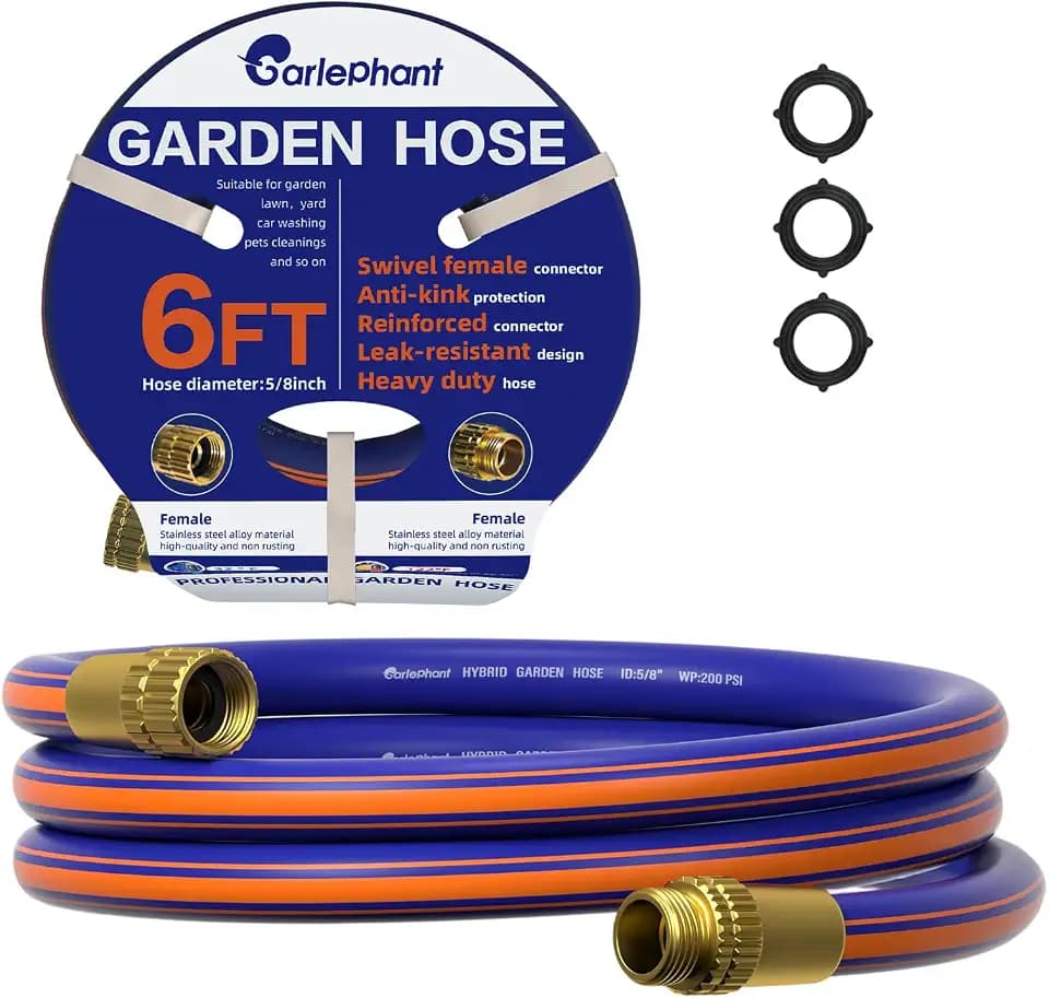 Short Garden Hose 6ft x 5/8",short Water Hose Lightweight, Flexible Hose with Swivel Handle, Male to Female Fittings