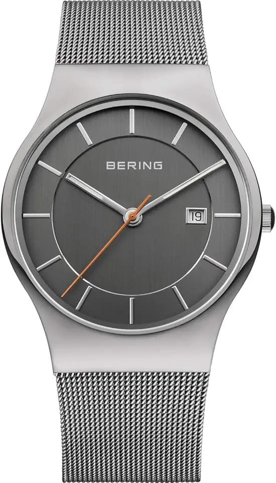Bering Herren Quarz Uhr | Armbanduhr 40 mm Edelstahlgehäuse und Zifferblatt | Milanaisearmband | Saphierglas | 3 ATM