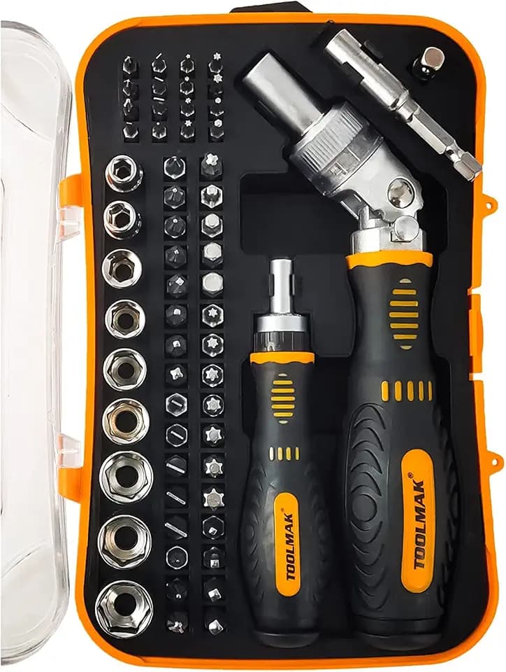 TOOLMAK 61pcs Ratcheting Screwdriver, Socket & Precision Bit Set