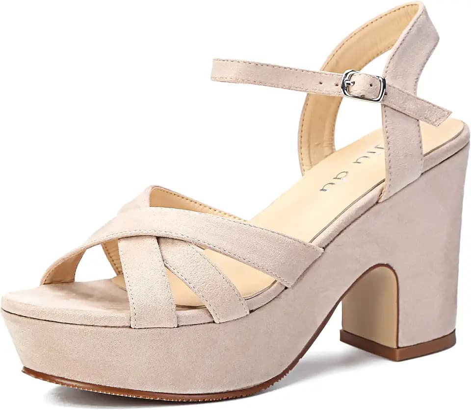 Jiu du Women's Platform Heels Wedge Sandal Chunky Heel Ankle Strap Sandals