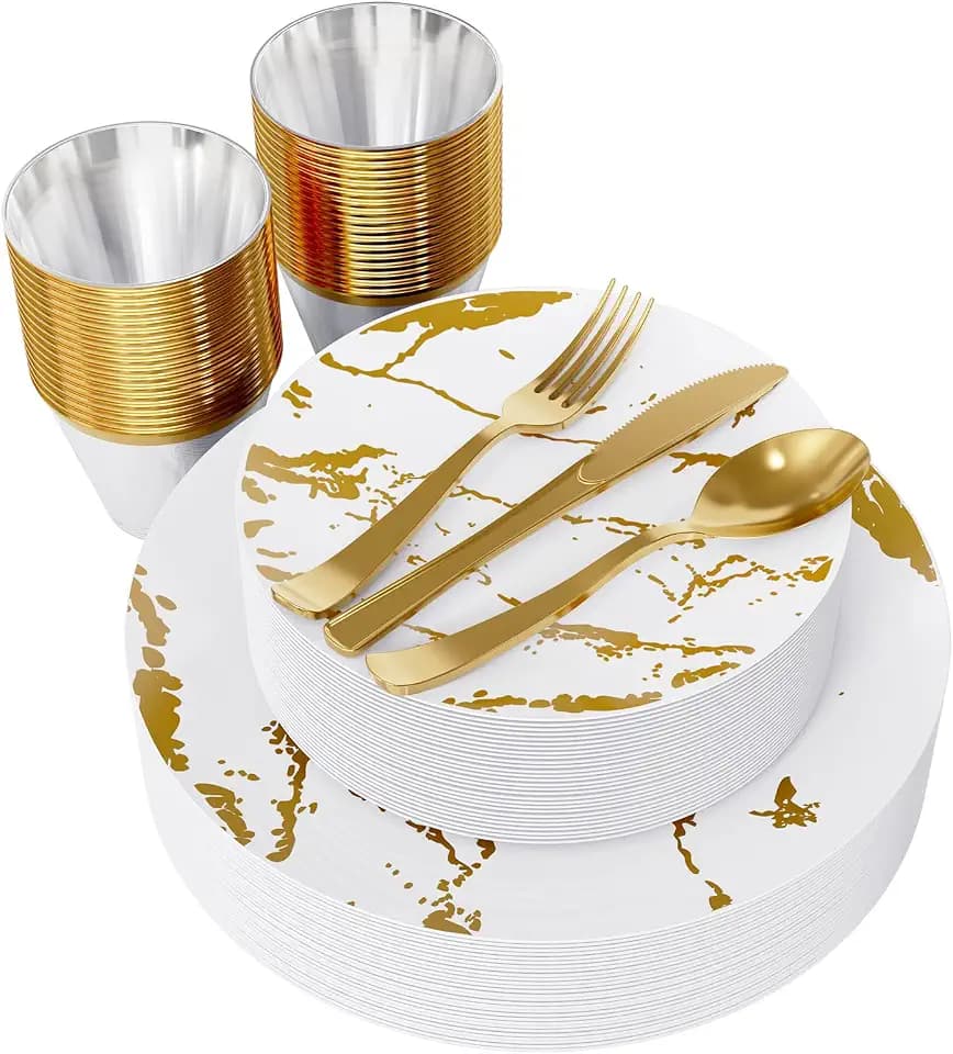 JOLLY PARTY 180PCS Disposable Dinnerware Set 30 Guest 60 Plastic Plates