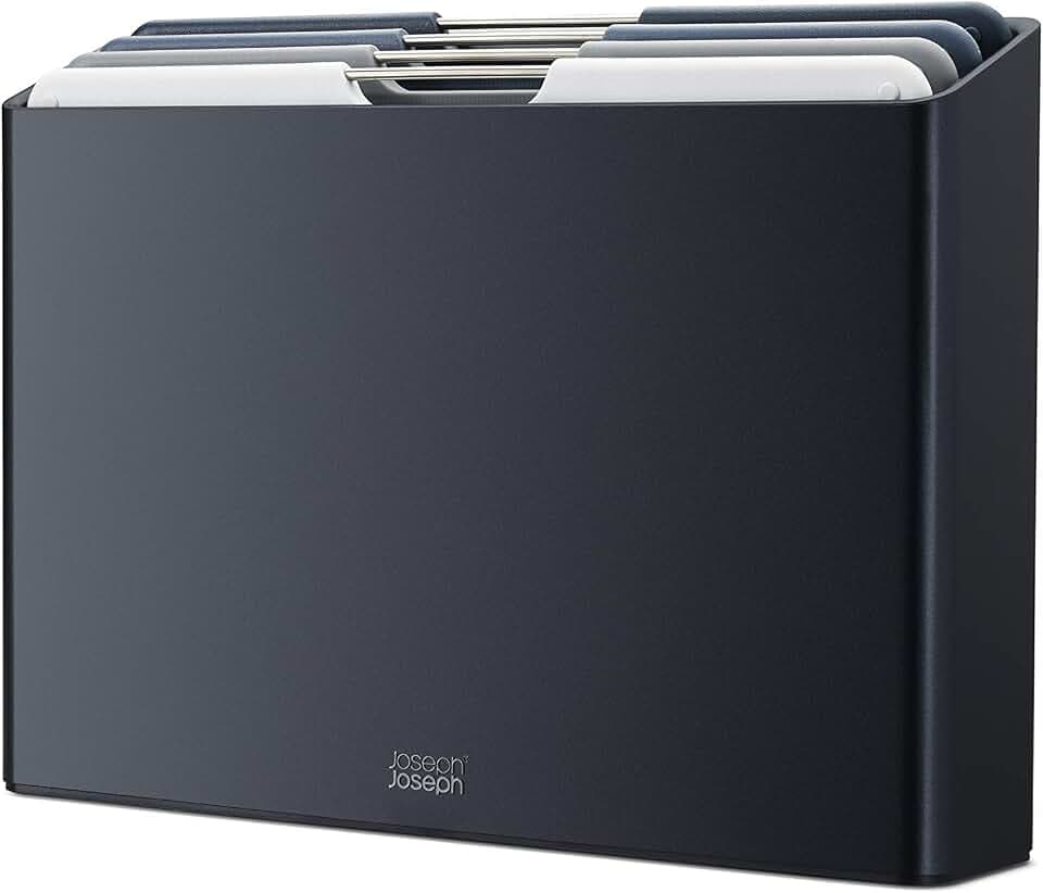 Joseph Joseph Folio Großes Schneidebrettset mit Etui, farblich gekennzeichnete Bretter zur organisierten Aufbewahrung in der Küche, 4-teiliges Set graphit, 35.7cm X 26.2cm - Große