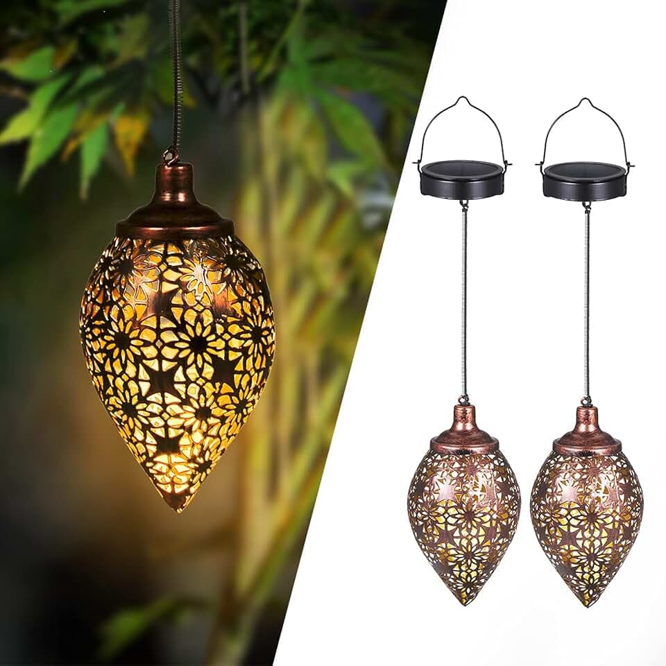 2 Stück Solarlaterne für Außen, Metall Solar Laterne Aussen Hängend mit IP44 Wasserdicht Warmweiß LED, Görvitor Orientalische Solarlampen für Außen Hängend für Garten Balkon Terrasse Weihnachten
