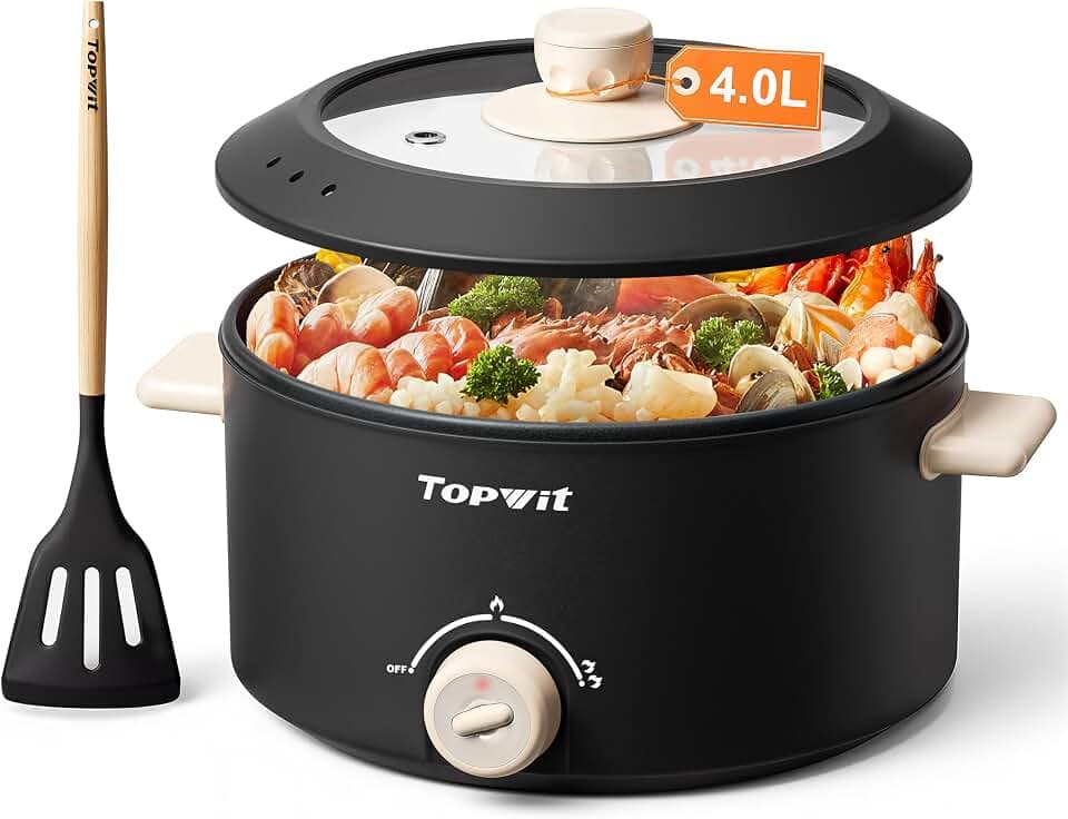 TOPWIT 4L Electric Pot, Non-Stick Hot Pot Electric with Dual Power