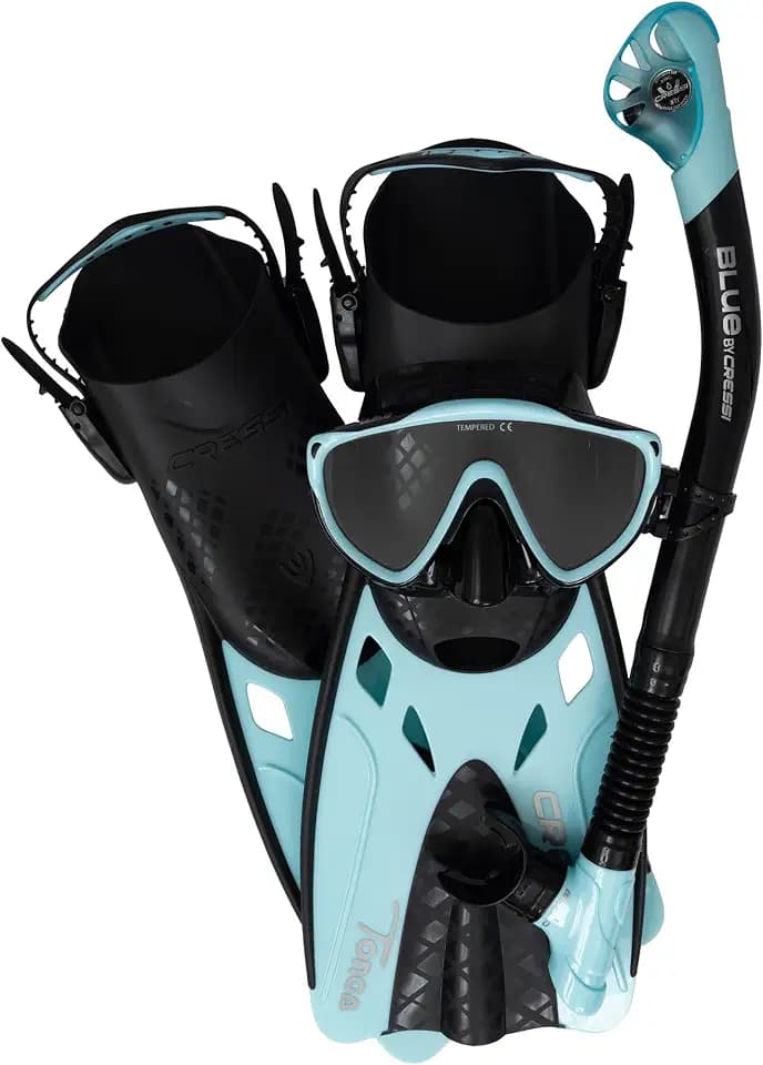 CRESSI Tino Adventure Set - Schnorchelset Tonga Flossen, Tino Maske und Scilla Schnorchel, zum Schnorcheln und Tauchen, Erwachsene