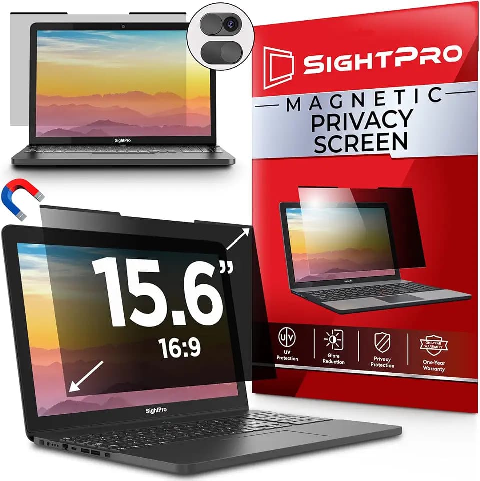 SightPro Magnetic Laptop Privacy Screen 15.6 Inch 16:9 - Patented Removable Laptop Privacy Filter Shield and Protector