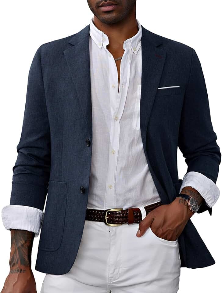 PaulJones Blazer Herren Leinen Sakkos für Herren mit Gekerbtem Revers 2 Knöpfe Regular Fit