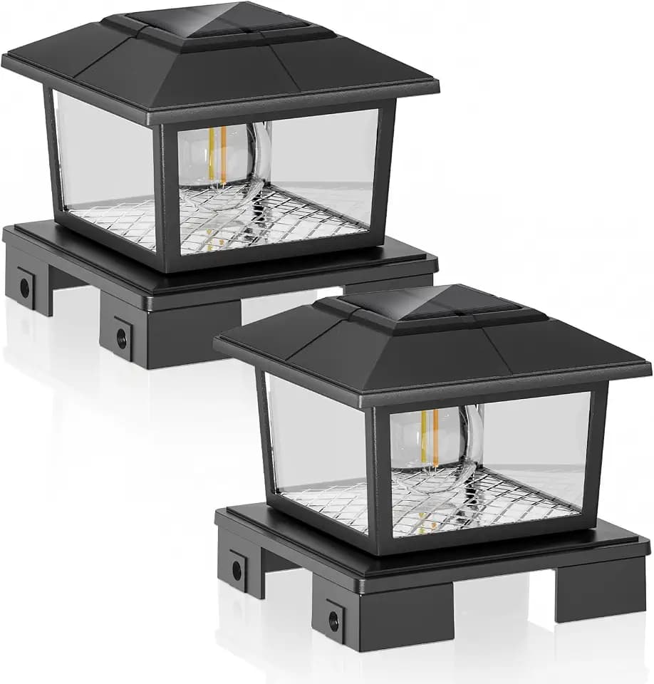 VOLISUN Metal Solar Post Cap Lights, Edison Bulb Light 2Pack,Black
