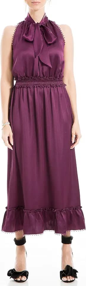Max Studio Women's Satin Midi Ruffle Dress
