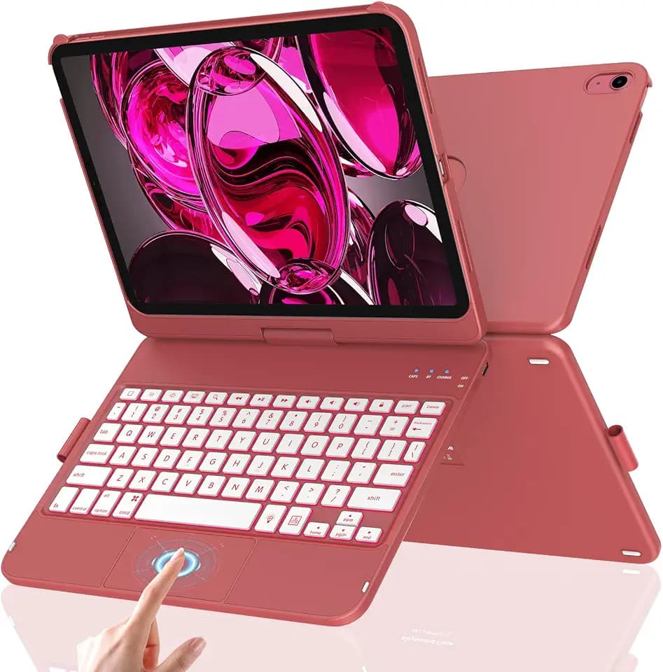 aMZCaSE Touch Keyboard Case for iPad A16 11th/10th Gen, 360° Rotating