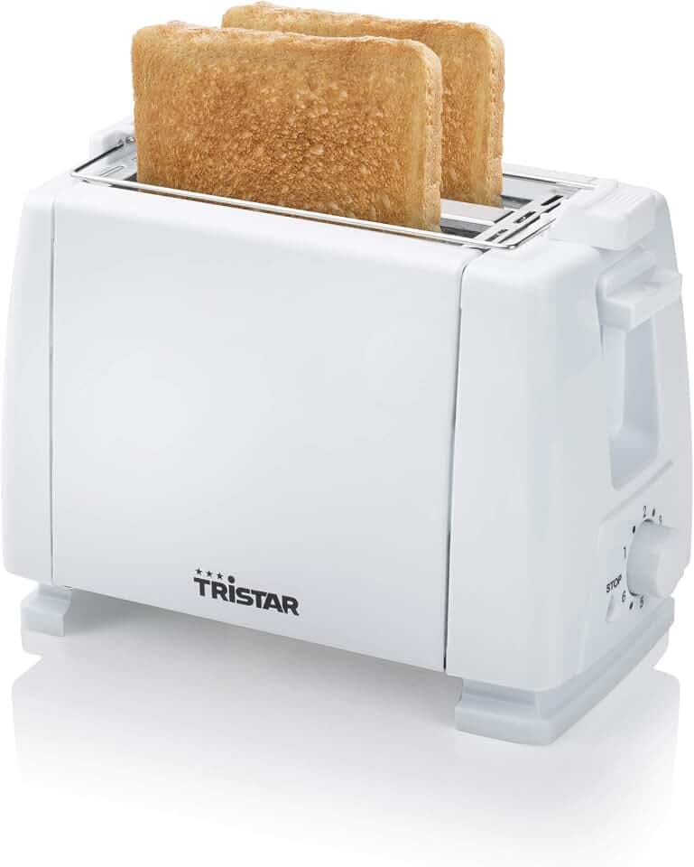 Tristar Toaster, 650 W, 2 Scheiben, 6 Bräunungsstufen, Brötchenaufsatz, Weiß [BR-1009]