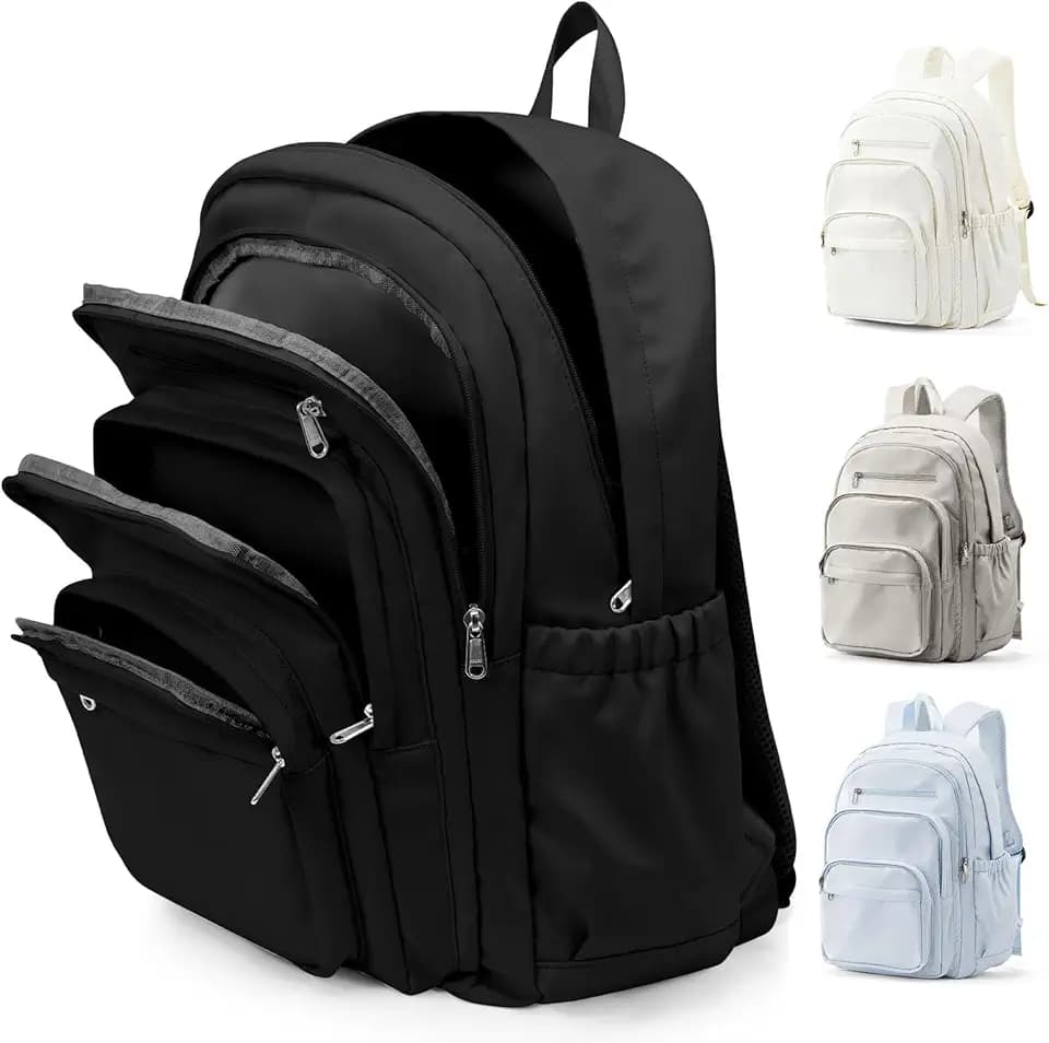 Black School Backpack For Women Men, College Backpack with Lots of Pockets