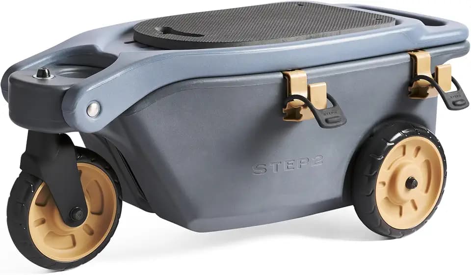Step2 EverTough Garden Hopper Rolling Gardening Cart with Seat, Heavy-Duty Wheels, Tool Storage, Durable Resin Yard Wagon, Easy to Clean, 300 lb Capacity