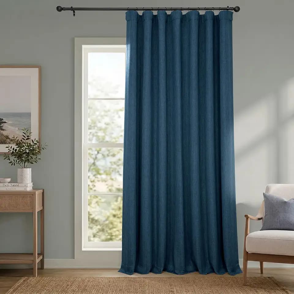 Faux Linen Extra Wide Curtains (1 Panel) - 100W X 96L, Indigo