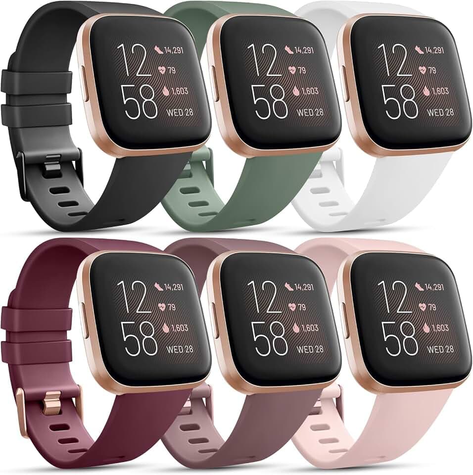 6 Pack Sport Bands Compatible with Fitbit Versa 2 / Fitbit Versa/Versa Lite/Versa SE, Classic Soft Silicone Replacement Wristbands for Fitbit Versa Smart Watch Women Men (Large,6 Pack L)
