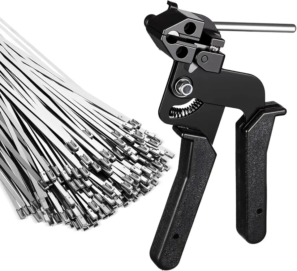 LEIFIDE 500 Pcs Metal Zip Ties Gun Kit, 11.8 Inch 304 Stainless Steel Metal Zip Cable Ties, Heavy Duty Self Locking 220 Pound Tensile Strength Cable for Exhaust Wrapping Fence Outdoor Workshop (Black)