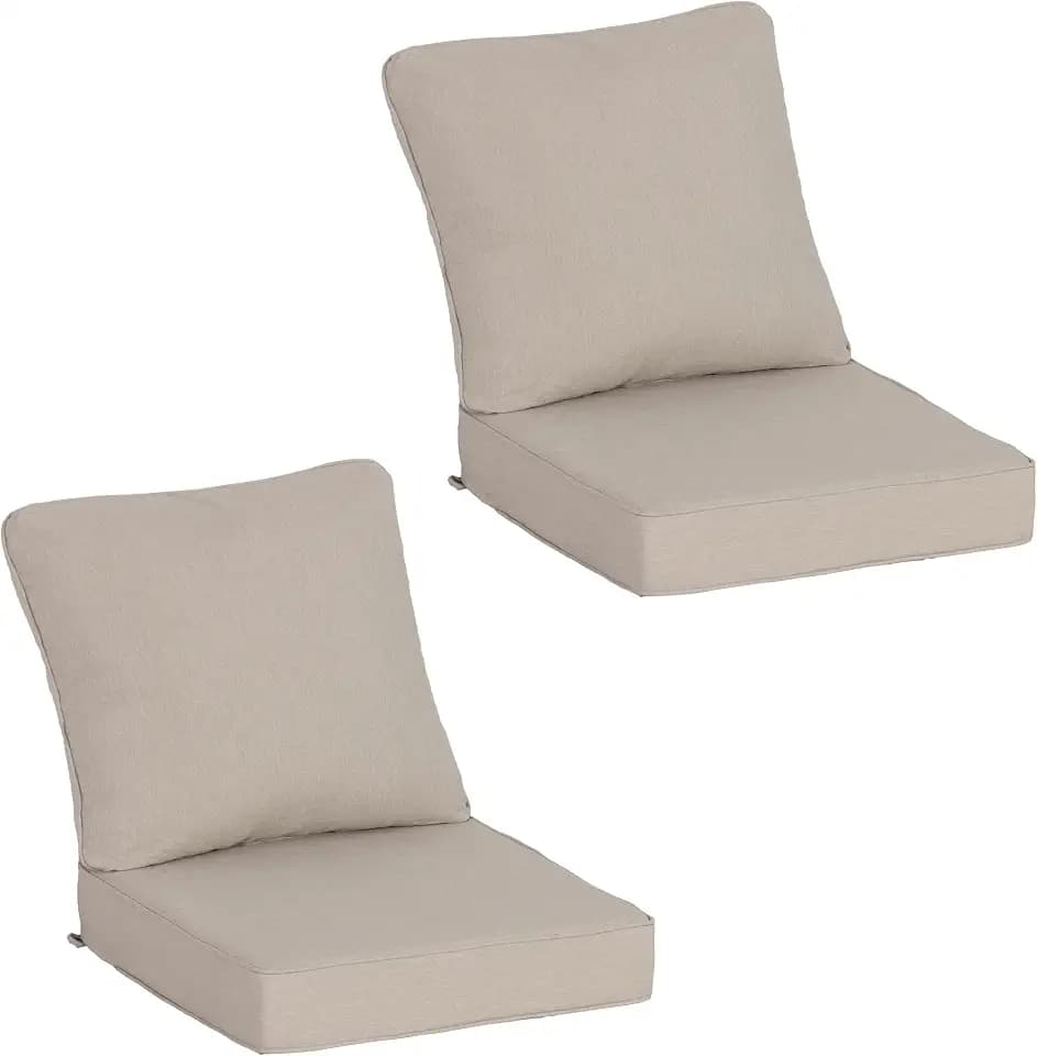 COZYVIDA 5.1" Thick Outdoor Patio Cushions Set of 2,23.5" x 25"x5.1" Patio Cushions Resilient Foam Filling, Water-Resistant Stain-Resistant UV-Resistant 1000+ Hrs, Weather Resistant,YKK Zippers,Putty