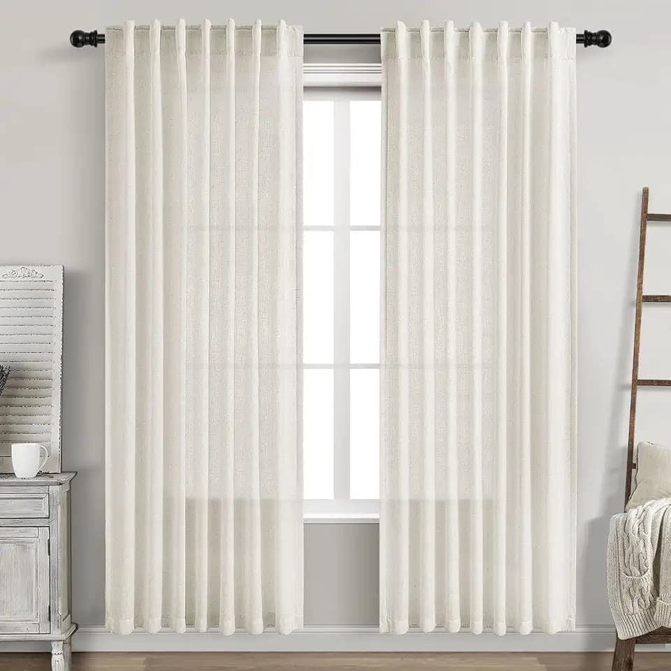 Nanspring Cream Linen Curtains 83 Inch Length 2 Panels Set for Living Room Back Tab Rod Pocket Semi Sheer Window Curtain Drapes Neutral Rustic Farmhouse Decor Dining Room Curtain 52x83