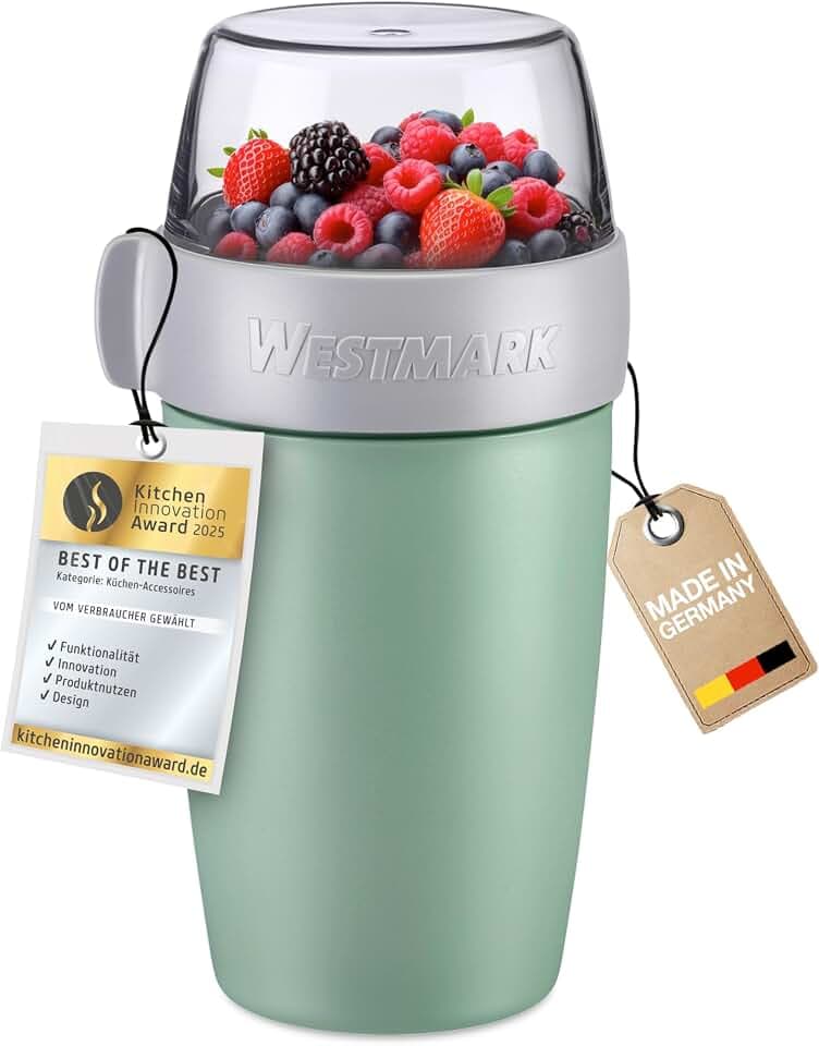 Westmark Müslibecher – praktischer Joghurtbecher to go, Becher ideal für Müsli, Suppe, Porridge oder Joghurt, Mikrowellen- und Tiefkühler-geeignet – 700 ml, BPA-frei, Grün