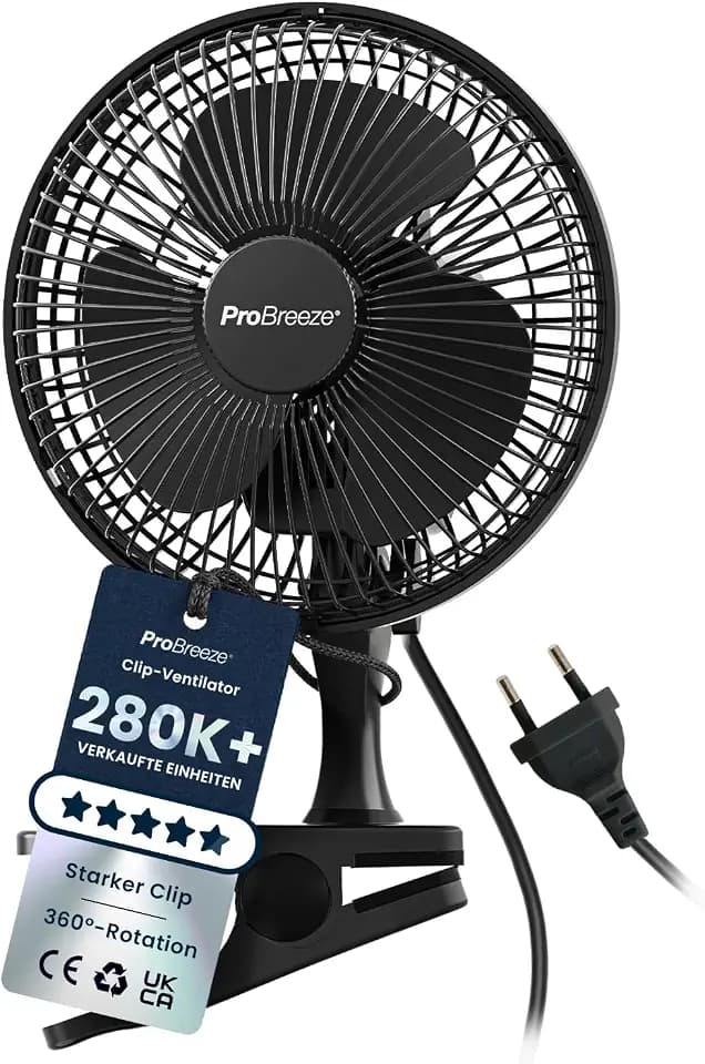 Pro Breeze Mini Ventilator mit Clip, 15 cm Durchmesser, 2 Geschwindigkeitsstufen, stabiler Clip - Ventilator leise, ideal als Tischventilator am Schreibtisch, für Growbox, Zuhause im Schlafzimmer