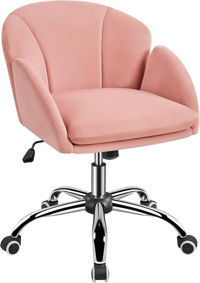 Yaheetech Bürostuhl, Schreibtischstuhl, Kinderzimmer, aus Samt, gepolstert, neigbar, höhenverstellbar, mit drehbaren Rädern, Tragkraft 136 kg, Gestell aus verzinktem Metall, Hellrosa
