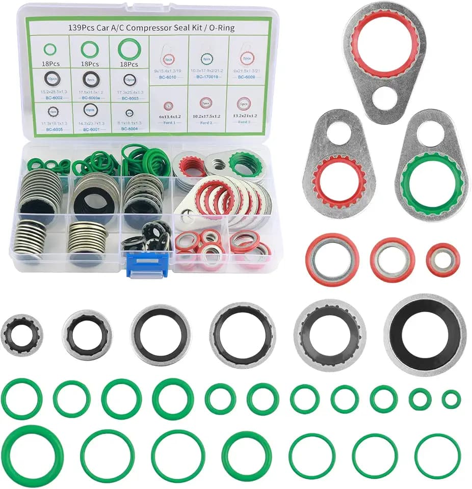 139PCS AC O Ring Kit Contains 30 Sizes,Durable A/C O Ring Assortment Kit with 54PCS Rubber Gasket & 85PCS Spacers for Seal Improvement,Professional AC Compressor Gasket Kits