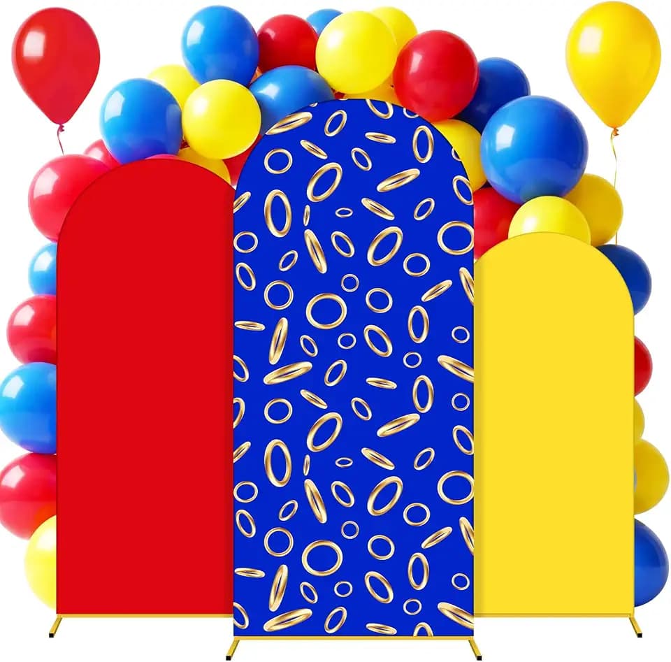 Tingjoo 3 Pack Arch Backdrop Cover Stretchy Blue and Gold Ring 4Ft 5Ft 6Ft
