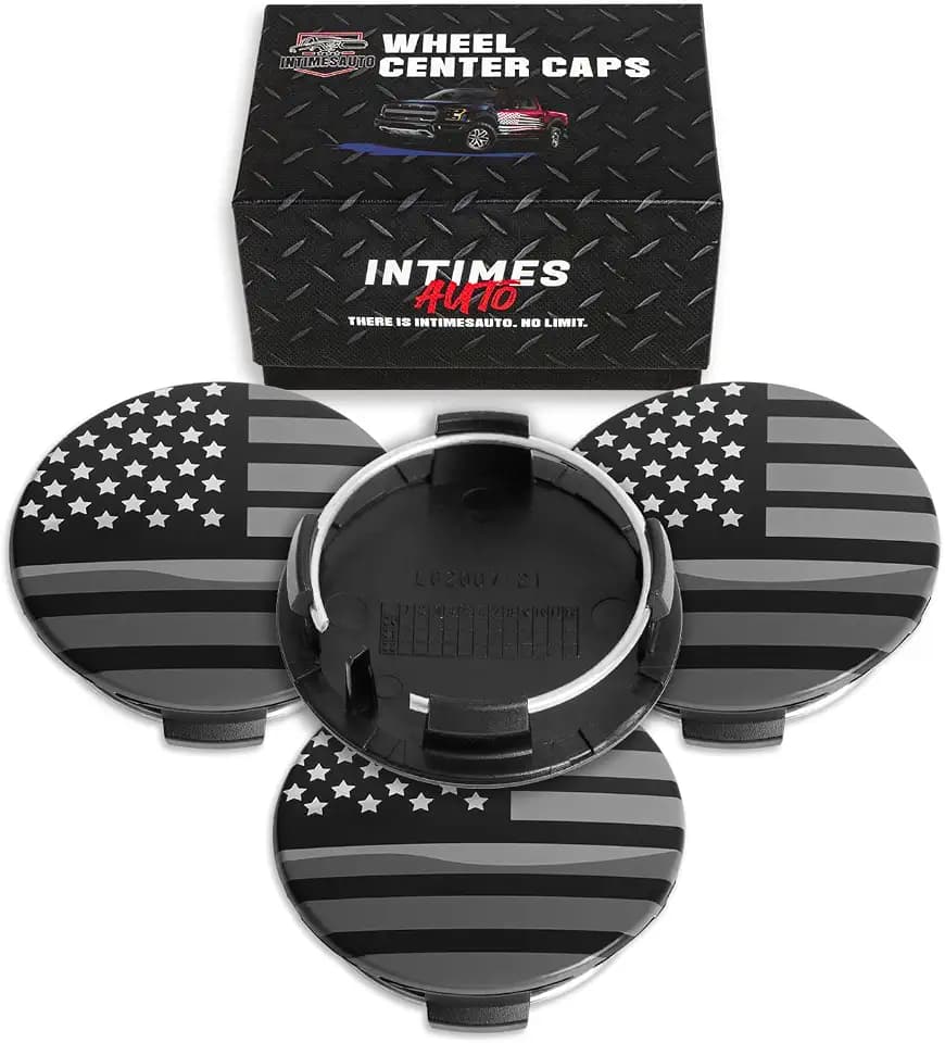 57MM 2.25 Inch Wheel Center Caps for Rivian Tesla 600587900A Rim Wheel Center Hub Caps, Pack of 4 Gloss Black with American Flag