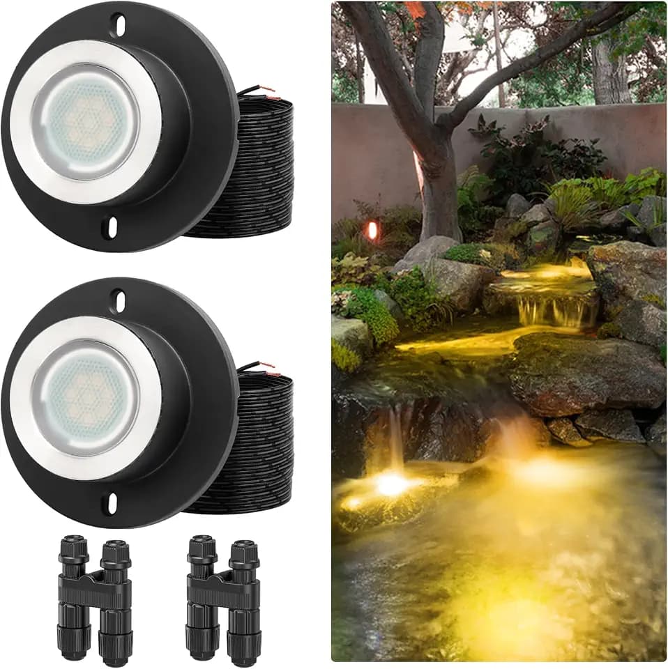 HIBOITEC 3W Pond Lights LED Underwater 2700K Warm White, 2 Pack