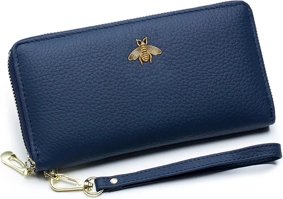 Genuine Leather Wallet Wristlet,Clutch Purses for Women,Phone Wallet(Blue)