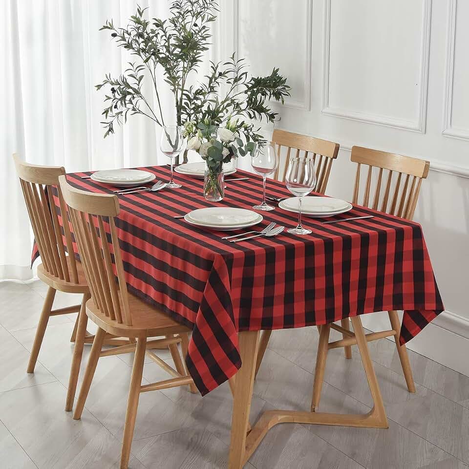 maxmill Rectangle Checkered Tablecloth Waterproof Spillproof Wrinkle Resistant Buffalo Plaid Heavy Weight Table Cloth Gingham Table Cover for Outdoor and Indoor Use, 52 x 70 Inch Black and Red