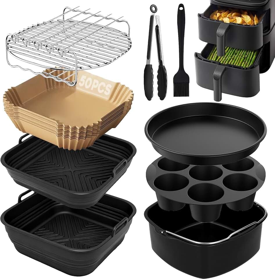 9 Teiliges Airfryer Zubehör für COSORI Turbo Tower Pro 10,8L(6,5L/4,3L) Double Stack Airfryer, COSORI Heißluftfritteuse Zubehör, BPA-frei Airfryer Silikonform Zubehör.